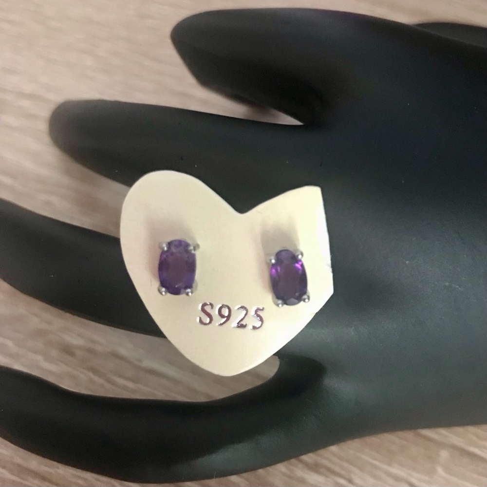 Dainty Amethyst Sterling Silver Stud Earrings
